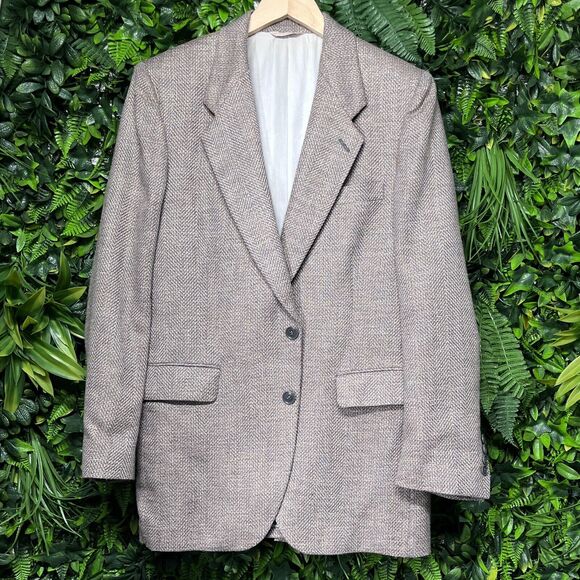 VINTAGE OSCAR DE LA RENTA Blazer Jacket Men 40 Tan 100% Wool Sport Coat Lined - Picture 2 of 10